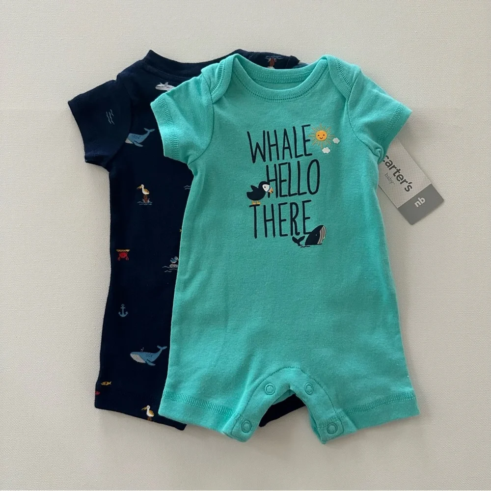 Carter’s Newborn Baby Boy 2-pk Rompers Nautical Whale Shark Spring Summer